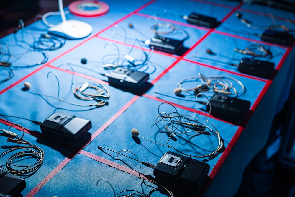 Sound area showing microphones and speakers for events